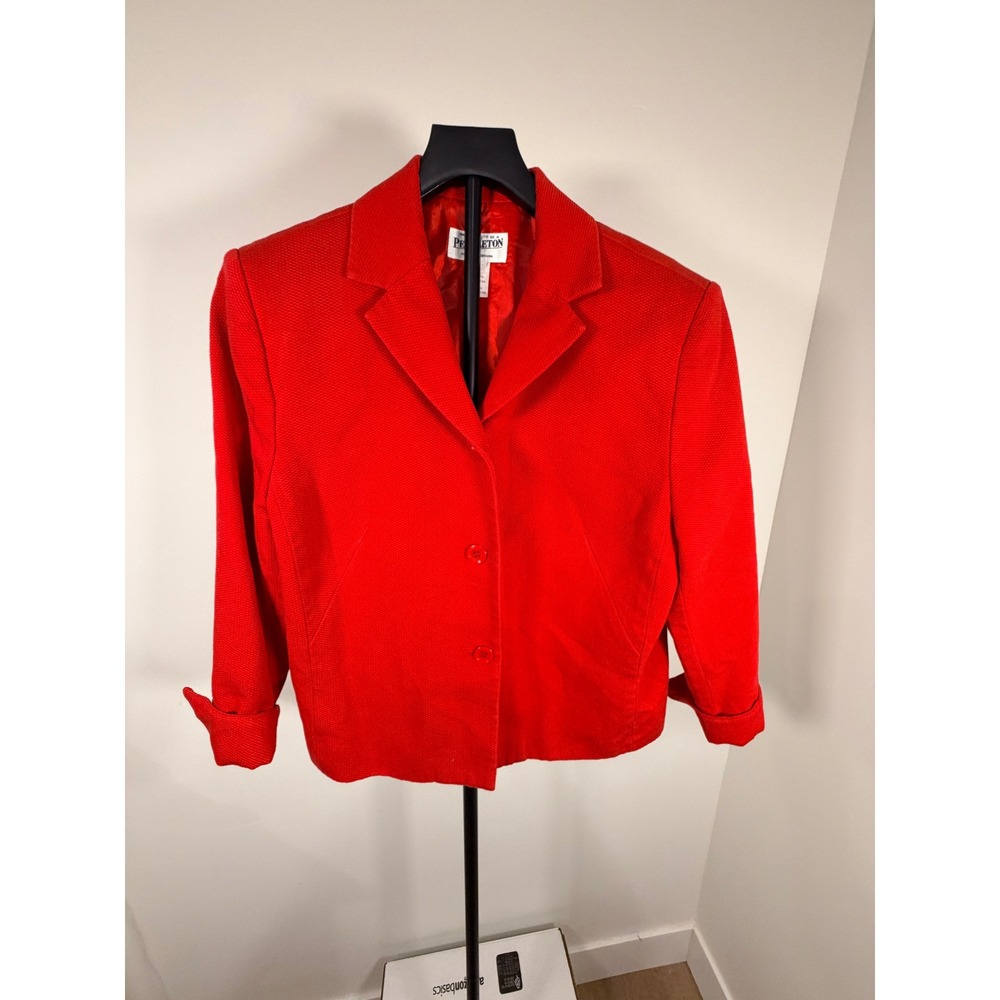 Pendleton Womens Red Textured Cotton Blazer Jacket Size 14 Notched Lapel